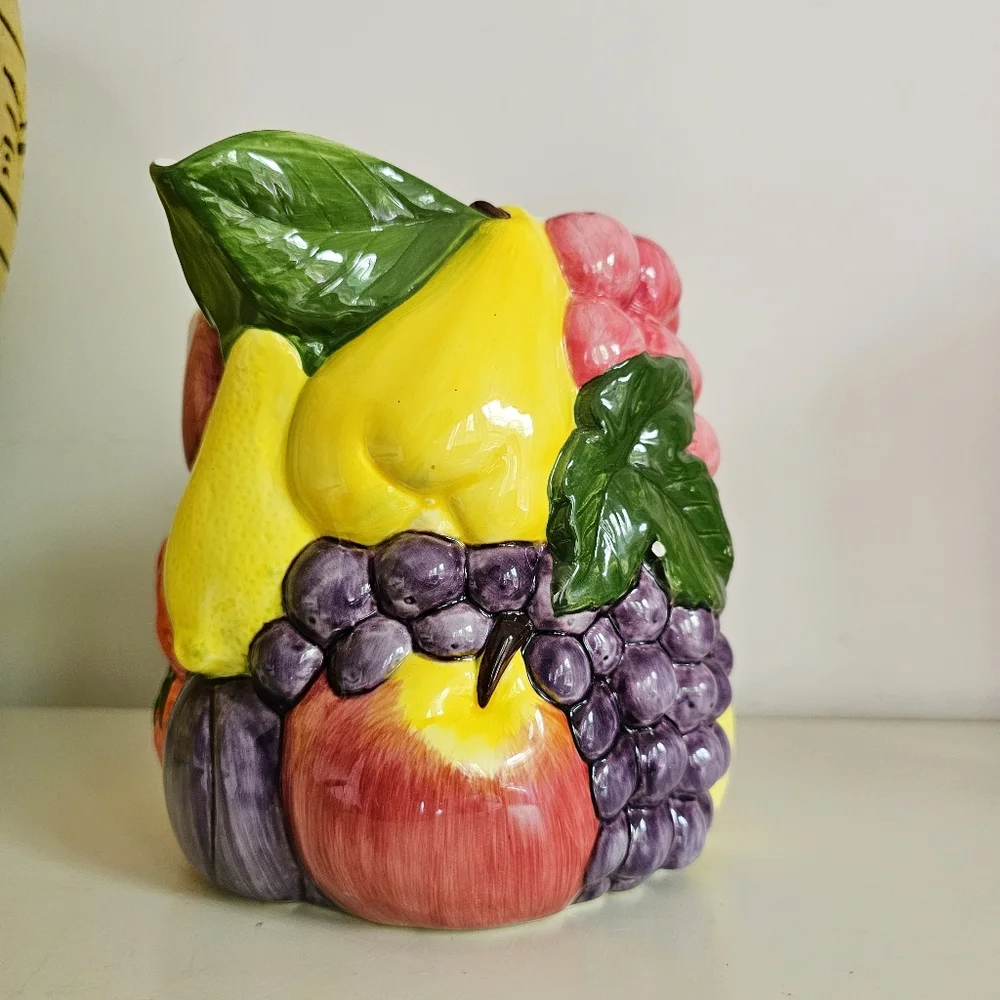 Vintage Handcrafted Pier 1 Imports Majolica Ceramic Fruits Design Pitcher 7